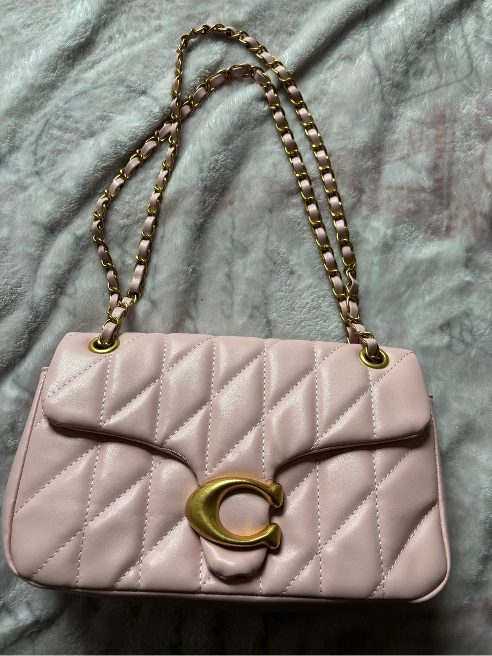 Coach Quilted Light Pink Shoulder Bag with Gold Chain
